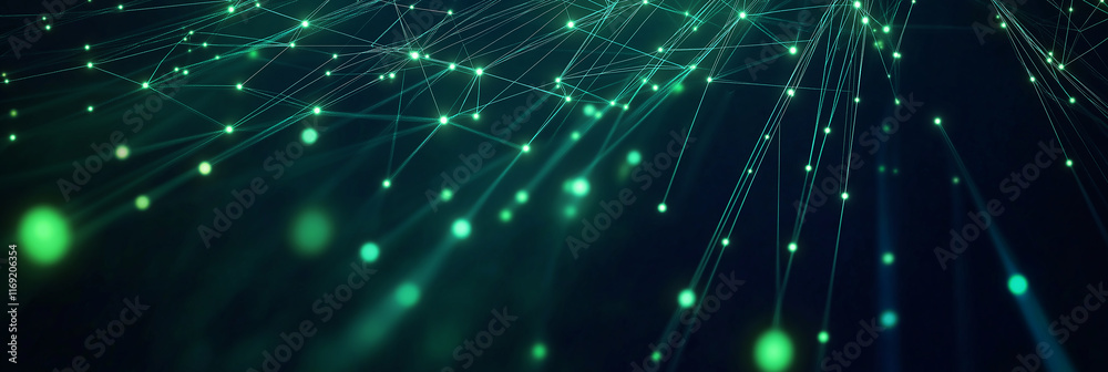 Poster Futuristic green plexus network connecting data points