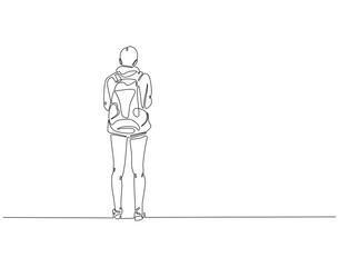 Continuous one line drawing of climber or hiker man. One line drawing illustration of hiker walking to mountain. Traveler, tourism concept single line. Editable outline