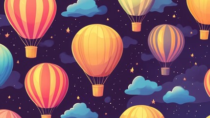 colorful hot air balloons pattern for cards, backgrounds or kids, 16:9
