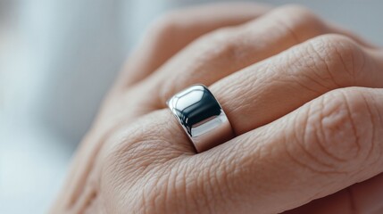 Minimalist Silver Ring on Hand - Elegant Modern Jewelry Design