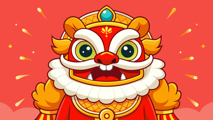 a colorful scene of a lion dance