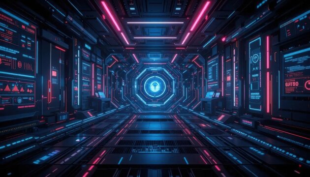 Futuristic Corridor with Brain Interface, A High-Tech AI Concept.generative ai