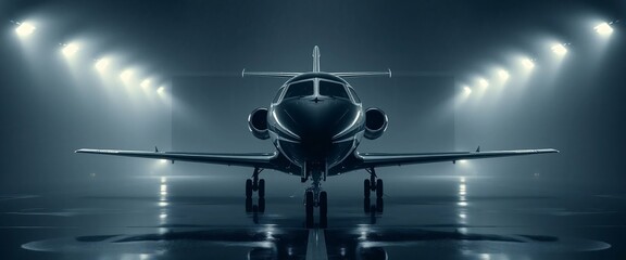 Closeup view of private jet airplane parked at outside and waiting business persons. Luxury tourism and business travel transportation concept.