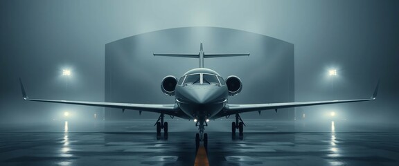 Closeup view of private jet airplane parked at outside and waiting business persons. Luxury tourism and business travel transportation concept.
