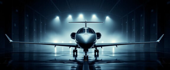 Closeup view of private jet airplane parked at outside and waiting business persons. Luxury tourism and business travel transportation concept.