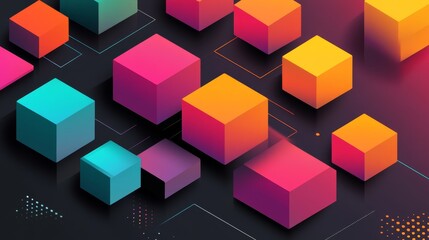 A vibrant arrangement of colorful 3D cubes against a dark background, emphasizing depth and design.