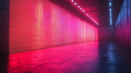A Long, Red-Lit Hallway with a Reflective Floor