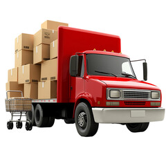 truck with box shipping on a transparent background