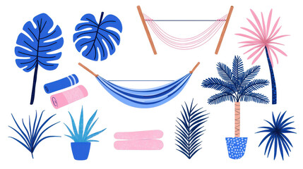 Obraz premium Relaxing hammock and tropical plants outdoor space digital illustration tropical environment aesthetic viewpoint