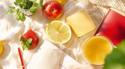 Sunny Picnic Scene Fresh Fruit Juice and Cozy Blanket