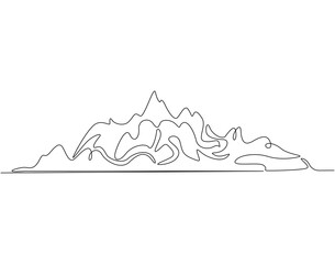 Continuous one line drawing of mountain. One line drawing illustration of mountain panoramic view. World mountain day concept single line. Editable outline
