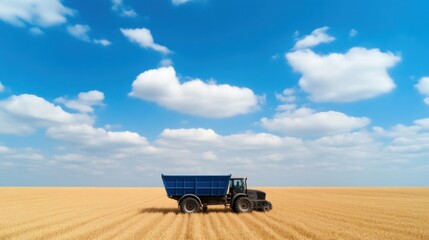 Obraz premium Harvesting wheat using tractor open field aerial view agricultural landscape nature's bounty