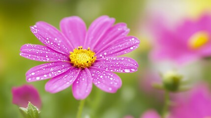 Obraz premium Close Up of a Pink Flower with Dew Drops