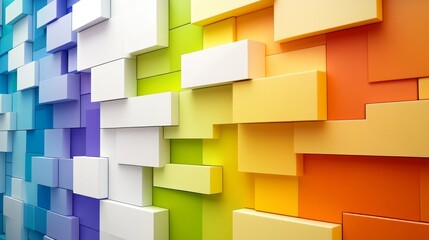 A vibrant, abstract wall made of colorful blocks, creating a modern artistic design.
