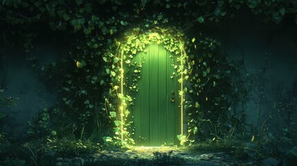 Enchanting Green Doorway Hidden In Lush Foliage