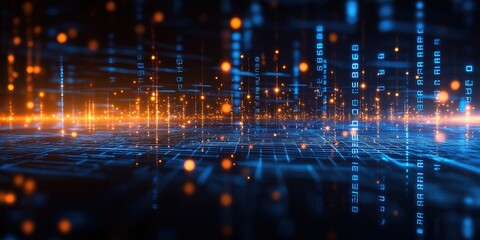 Abstract Blue and Orange Stripe Light, Futuristic Motion Blur Technology Concept with Fast Forward Timeline Background