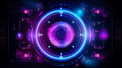 Abstract Futuristic Technology Circular Design with Neon Lights