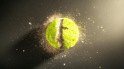 Exploding Tennis Ball with Grass Texture and Shadowed Letter F Abstract Sport Concept