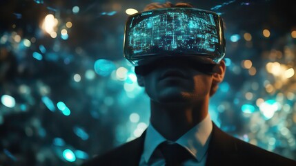 Businessman using virtual metaverse and future digital technology , Virtual Global Internet connection network with AI Artificial Intelligence digital