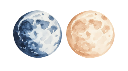[Transparent Background PNG]Watercolor Illustration of Two Moons