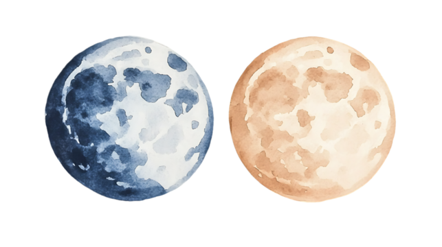 [Transparent Background PNG]Watercolor Illustration of Two Moons