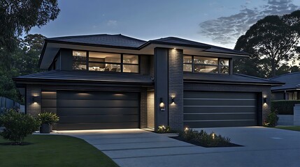 Obraz premium Modern House Exterior at Dusk