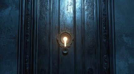 Fototapeta premium Glowing Keyhole in an Antique Dark Wooden Door