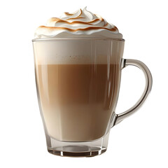 A cup of cappuccino coffee with big glass