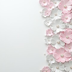 Naklejka premium Delicate paper flowers in soft peach, cream, and mauve arranged on a neutral background, symbolizing elegance, beauty, and floral decoration.