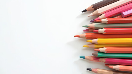Colored pencils on a white background. Free space for text.