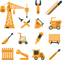 silhouettes of safety and tools featuring a hard hat safety gloves traffic cone toolbox and wrench