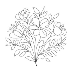 Black and white flower bouquet - intricate line drawing