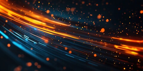 Obraz premium Abstract Blue and Orange Stripe Light, Futuristic Motion Blur Technology Concept with Fast Forward Timeline Background