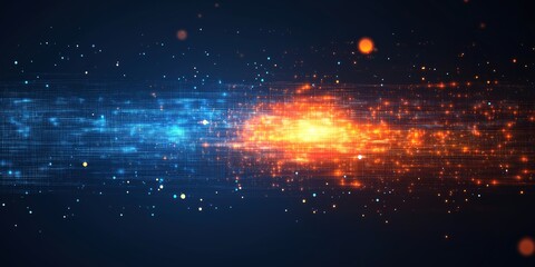 Fototapeta premium Abstract Blue and Orange Stripe Light, Futuristic Motion Blur Technology Concept with Fast Forward Timeline Background