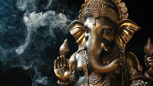 Ganesh statue with incense smoke. (1)