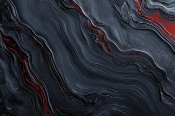 Obraz premium 黒と赤の流れる抽象模様が印象的なアート作品