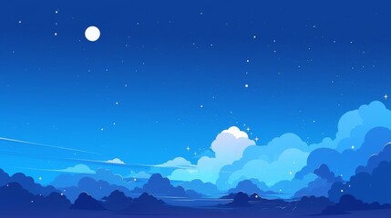 Serene Cloudscape Illuminated by Moonlight and Stars at Night..