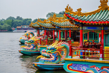 Beautiful holiday composition for happy celebrate chinese dragon boat festival, abstract vivid composition consists of fictional unreal fantastic vision on background