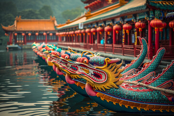 Beautiful holiday composition for happy celebrate chinese dragon boat festival, abstract vivid composition consists of fictional unreal fantastic vision on background