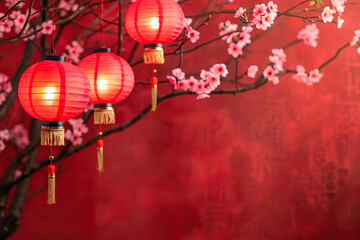 Beautiful holiday composition for happy celebrate chinese festival of lanterns, abstract vivid composition consists of fictional unreal fantastic vision on background