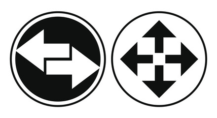 Directional arrows in circular design representing opposite and multidirectional flow.