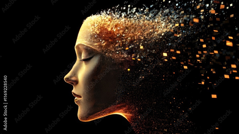 Poster a 3d abstract representation of a human face, symbolizing the concept of artificial intelligence, bi