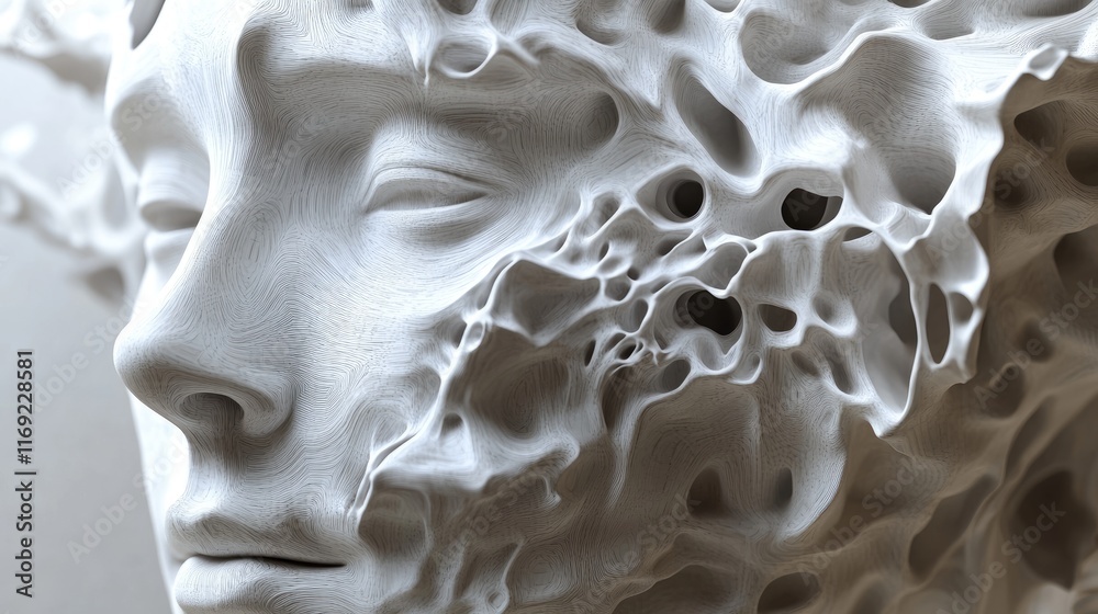 Poster a 3d abstract representation of a human face, symbolizing the concept of artificial intelligence, bi