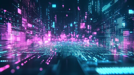 Obraz premium Digital City Abstract Futuristic Artwork