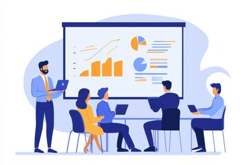 CEO Presenting Data to Investors in a Business Meeting, Highlighting Revenue Growth, Sales Strategy, and E-Commerce Analysis.