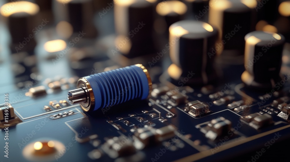 Aufkleber a close-up of a blue audio jack embedded in a circuit board, showcasing delicate electronic componen