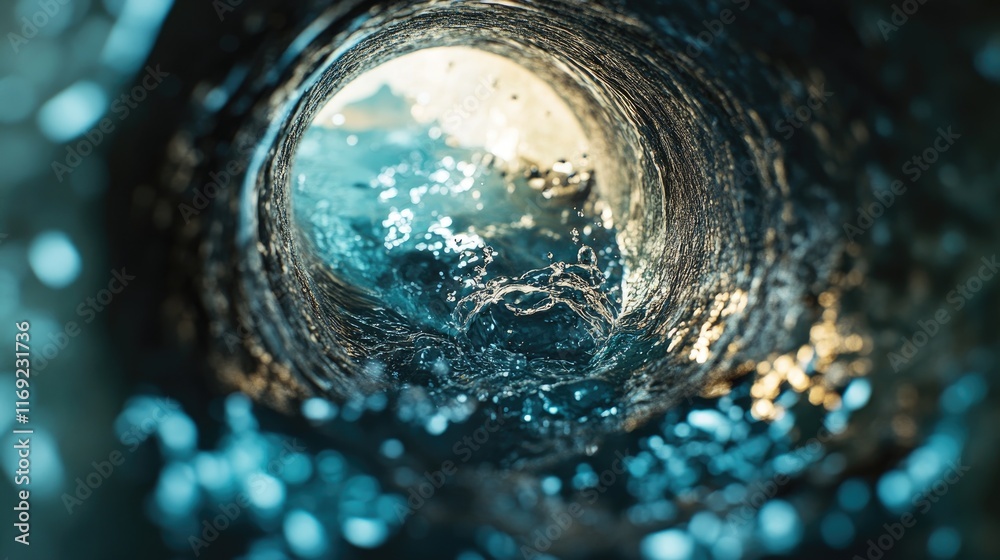 Poster a close-up of a clogged sewer pipe with visible debris inside, representing plumbing issues and the 