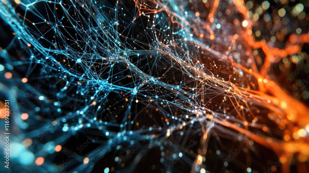 Poster A close-up of a server screen displaying an intricate network visualization, showing enhanced connectivity and data flow in a digital environment.