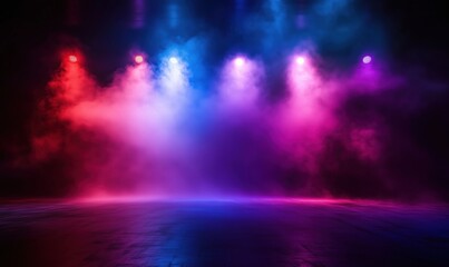 Colorful stage lighting with vibrant smoke effects creating an atmospheric backdrop for performances and events