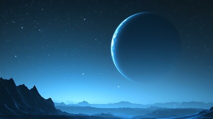 Alien Planet at Night with Crescent Moon